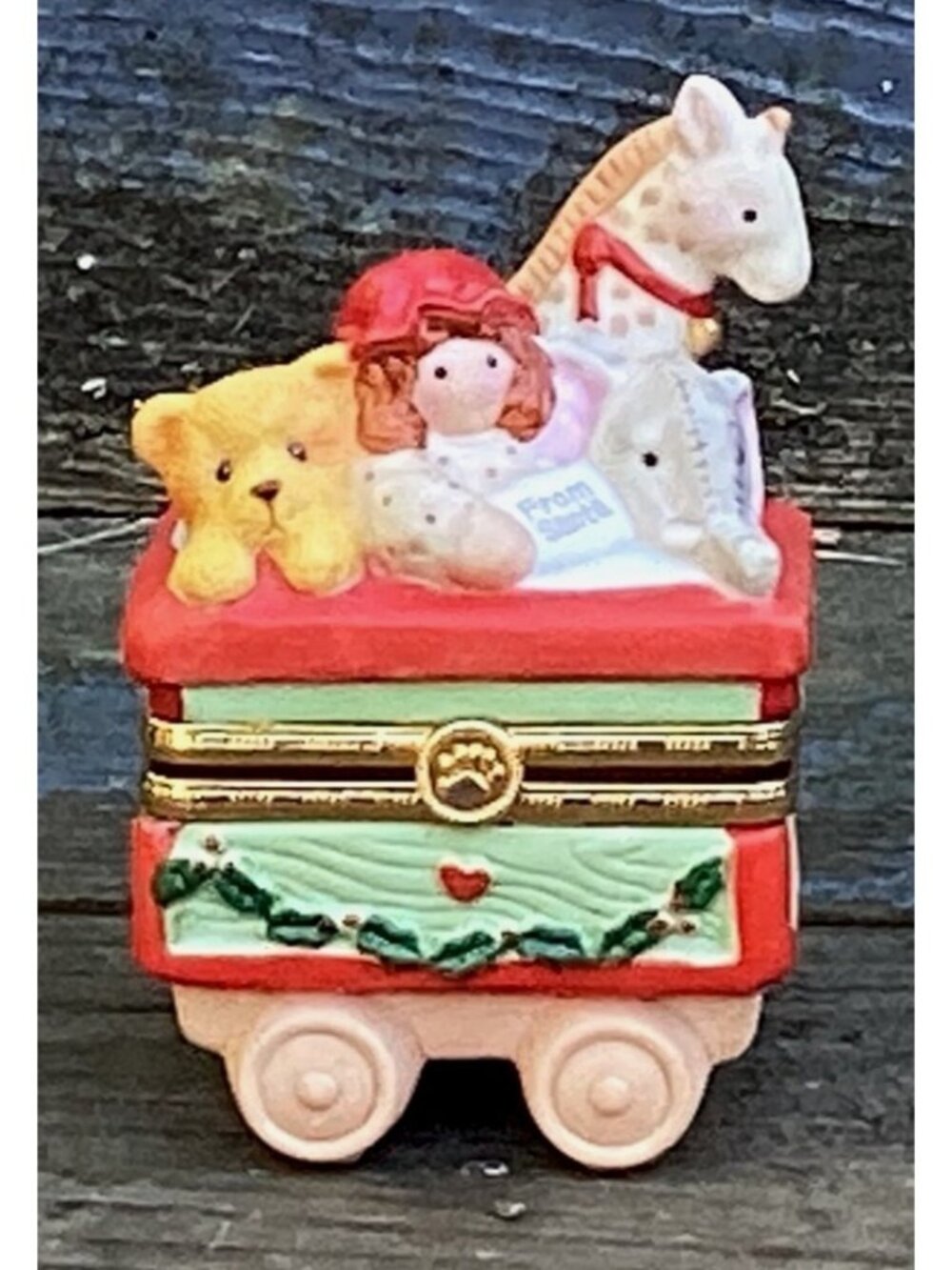 Priscilla Hillman Enesco 1998 Ceramic Toy Box Trinket Box 464074 Giraffe Horse